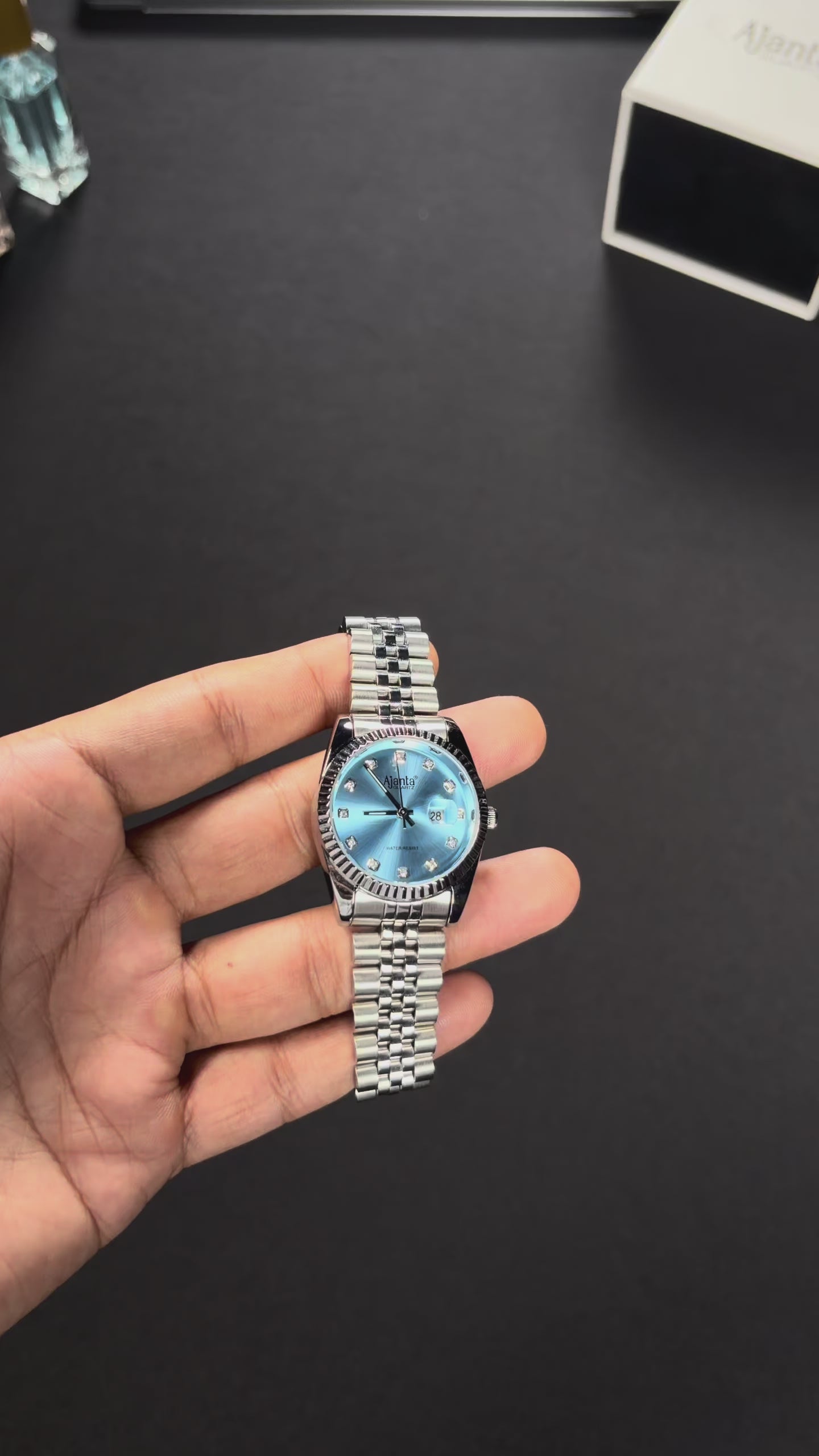 Avenza Sky Blue Dial Stainless Steel Day-Date Watch