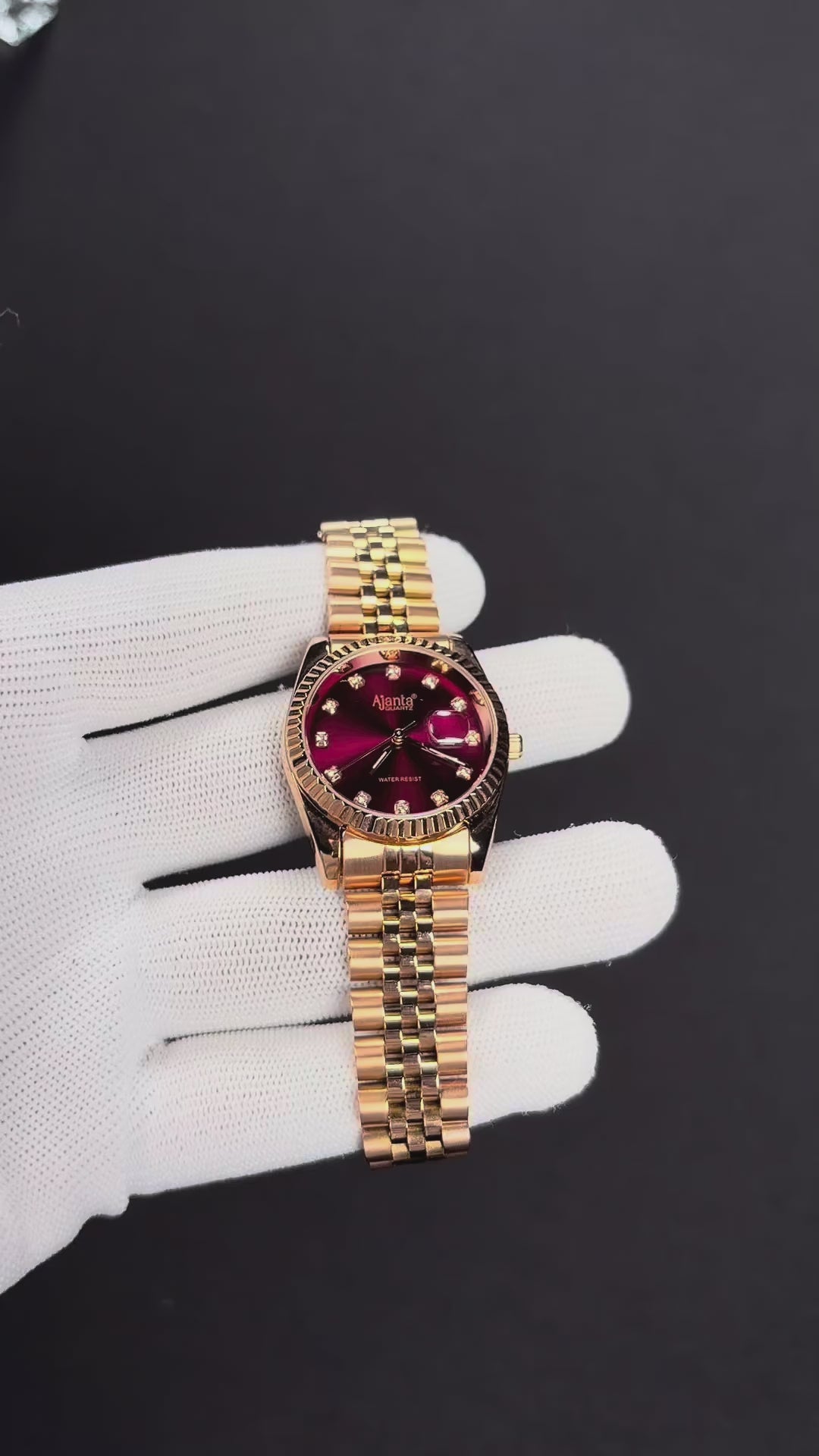 Avenza Rose gold Wine Purple Dial Stainless Steel Day-Date Watch