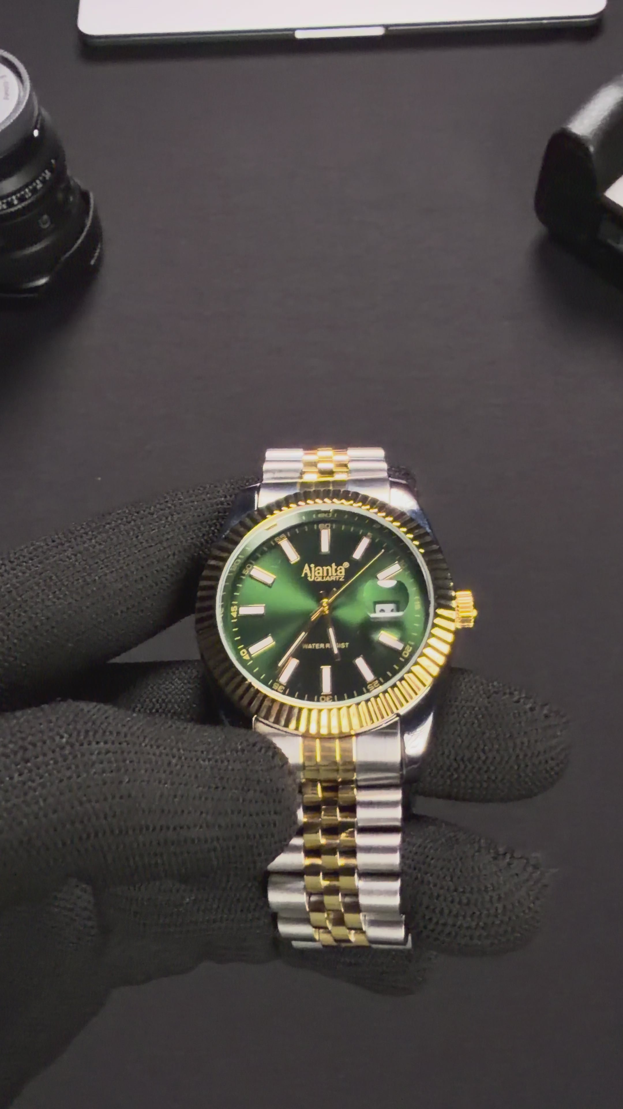 Monaco Two-Tone Green Dial Stainless Steel Day-Date Watch