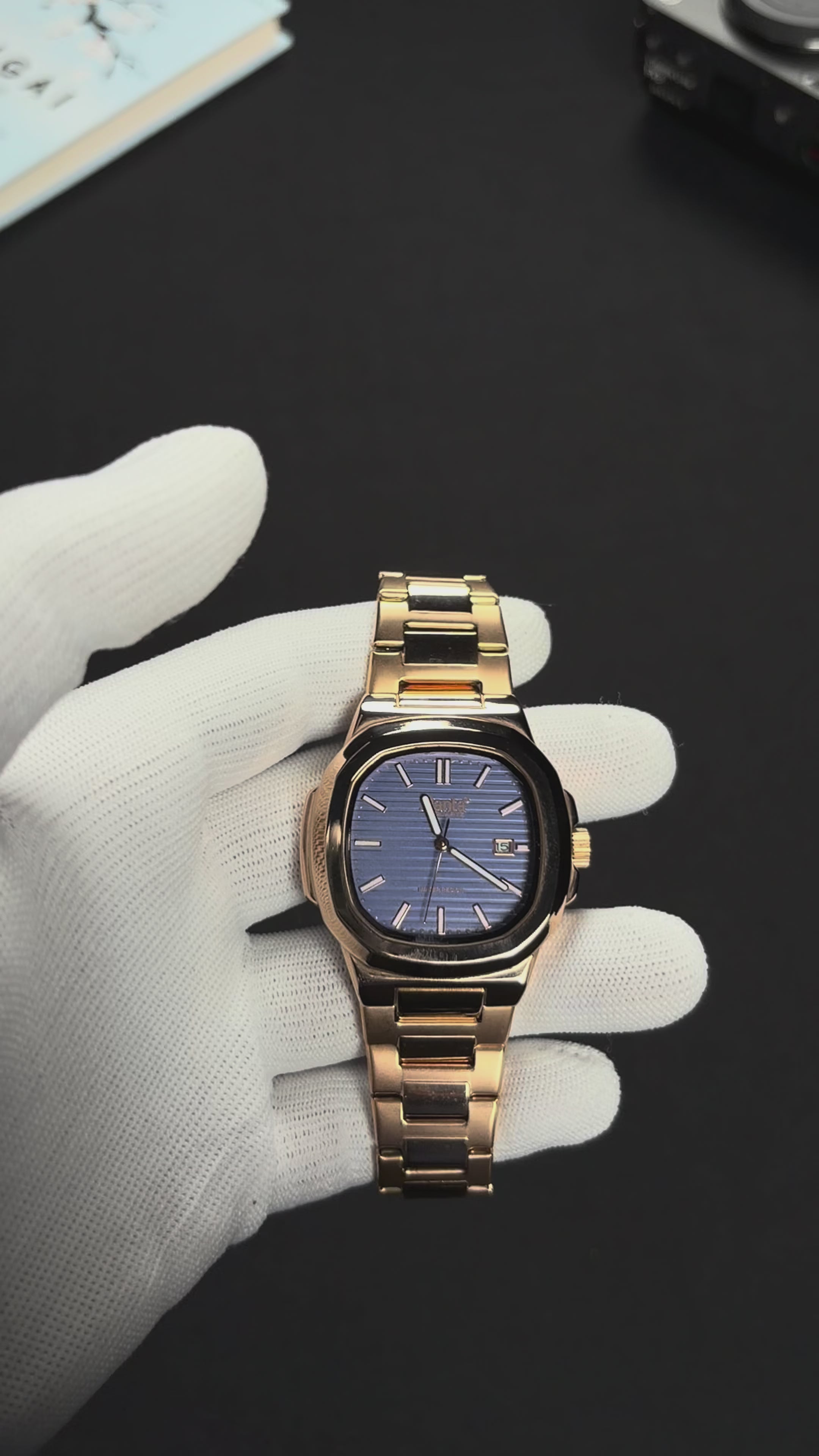 Astera Rose Gold Blue Dial Stainless Steel Date Display Watch for Men