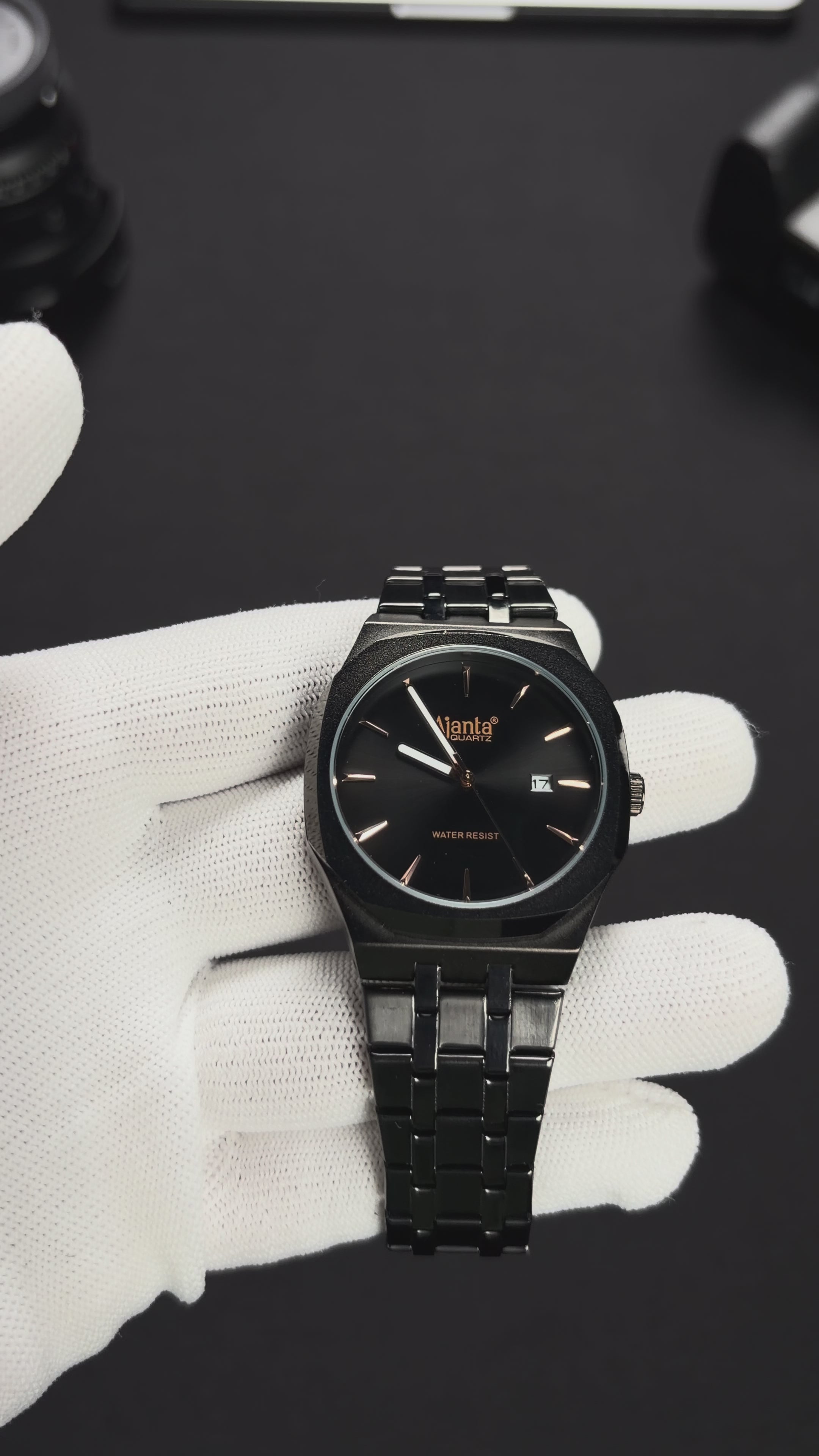 Vertex Black Dial Stainless Steel Date Display Watch for Men