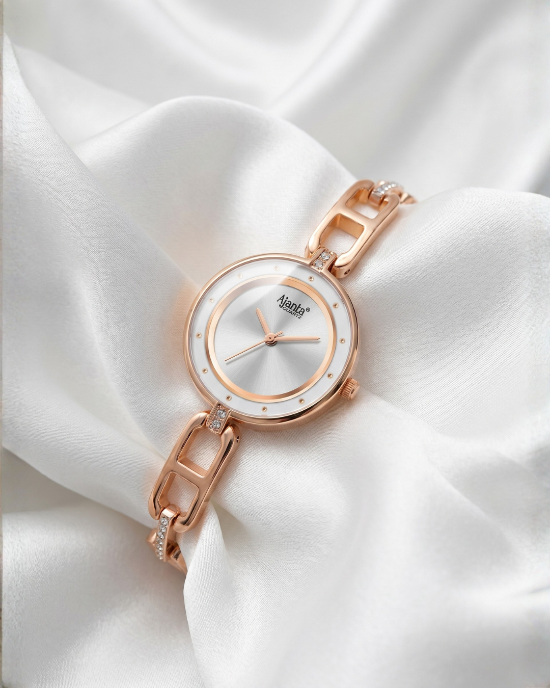 Florisse Silver Dial Rose Gold-Tone Bracelet