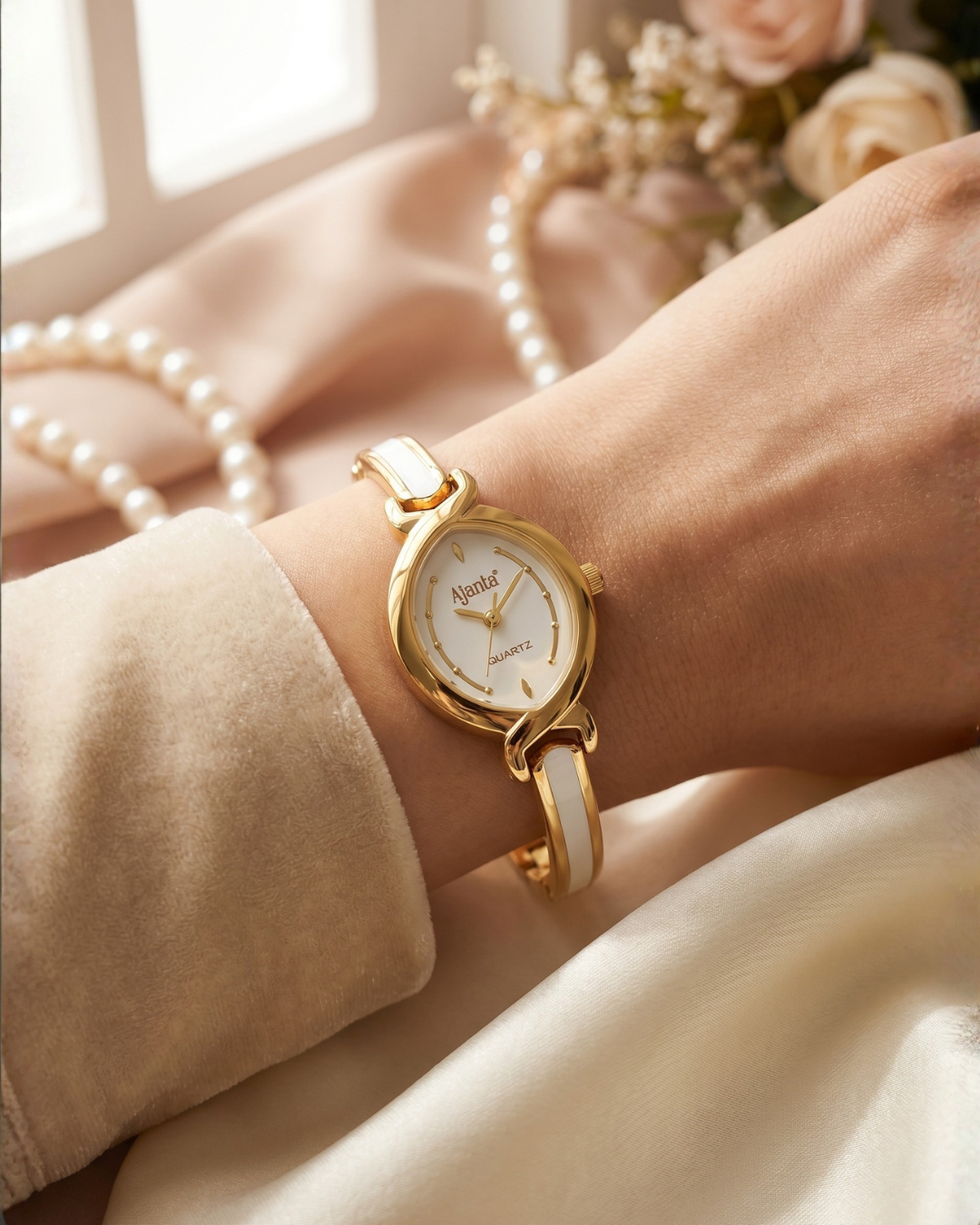 Elyra Ivory Dial Gold-Tone Bracelet
