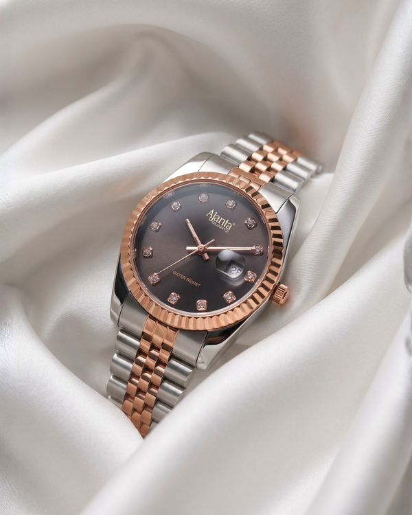 Avenza Two-Tone Grey Dial Stailnless Steel Day-Date Watch